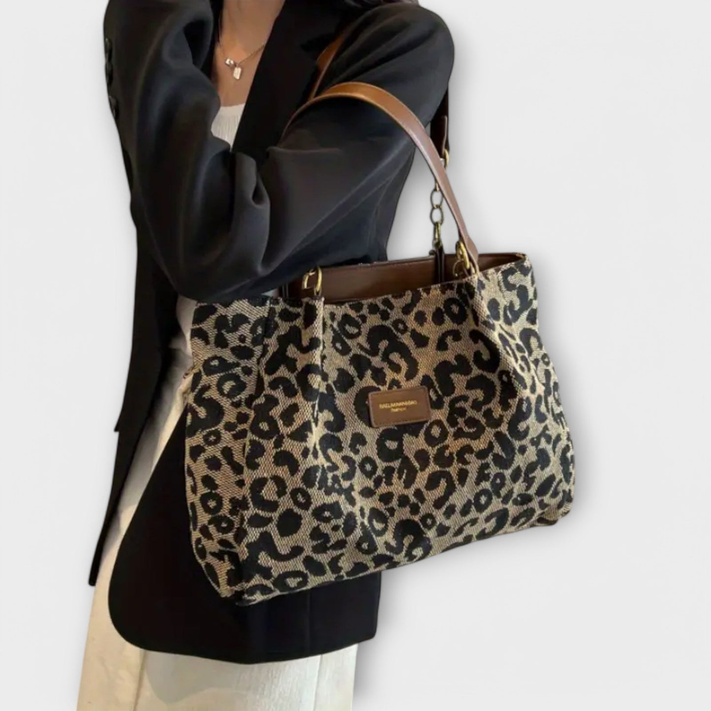 Tote de Lona con Estampado de Leopardo