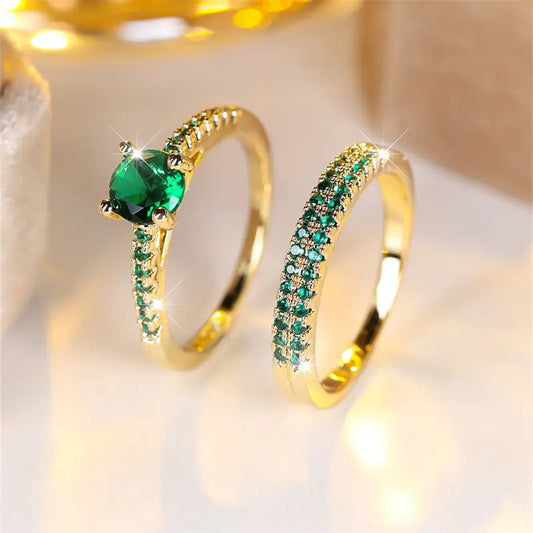 Conjunto de anillos Serena Emerald Duo | Oro