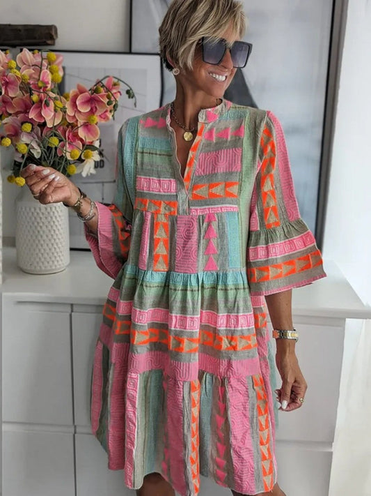 Ava | Vestido de Verano Chic con Escote en V de Algodón y Cáñamo