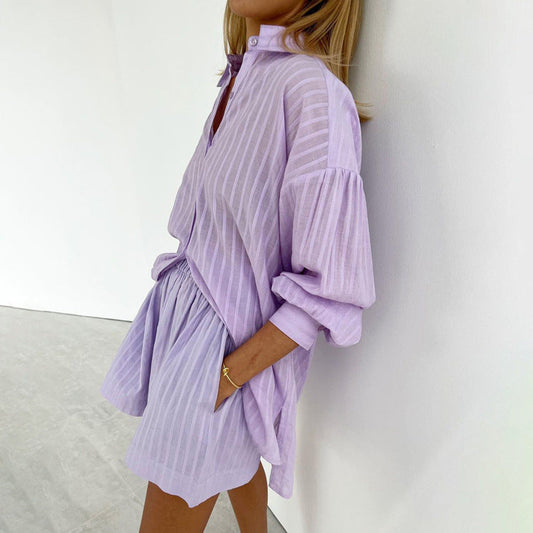 Violet | Conjunto Fresco de Camisa Abotonada y Shorts