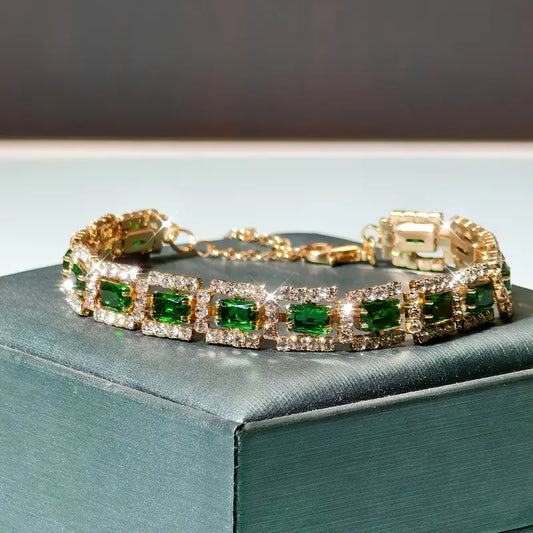 Brazalete Statement Verde Esmeralda | Oro