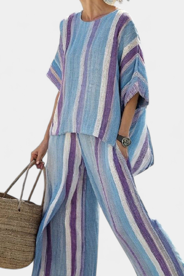 Giulia | Conjunto de Rayas en Malva Pastel y Azul Cielo